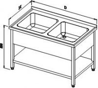 Washing table with two kitchen sinks and shelf MS 11.2 ZL and 11.2 BL