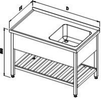 Washing table with kitchen sink and grid shelf - MS 13.1 ZL and 13.1 BL