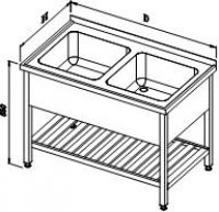 Washing table with two kitchen sinks and grid shelf - MS 13.2 ZL and 13.2 BL